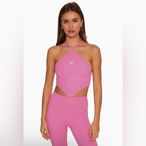 Set Active Pink Halter top and Flared Pant Set